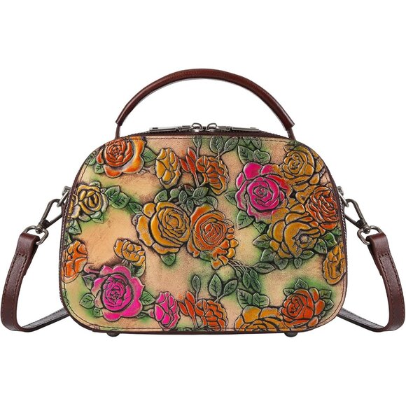 Elegant Hand-Painted Leather Rose Satchel Women's Bag - Multiple Styles